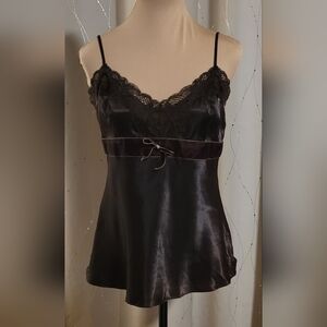 ​Vtg City Streets Whimsigoth Satin Lace Cami - Chocolate Brown Y2K - Large